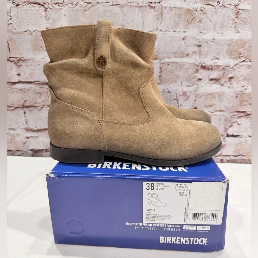 BIRKENSTOCK PRELOVED SARNIA ANKLE BOOTIES BOOTS TAUPE SUEDE SIZE 38 or US 7-7.5